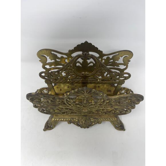 ANTIQUE BRADLEY & HUBBARD BRASS LETTER MAIL NAPKIN HOLDER HEAVY B & H DESK ITEM - Picture 3 of 8